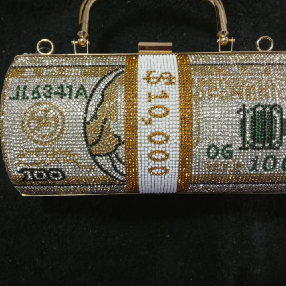 $10,000 Rhinestone Clutch Purse - Gold barrel